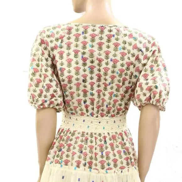 Saylor Anthropologie Greyson Mini Dress Floral Printed Smocked Tiered XS 274190